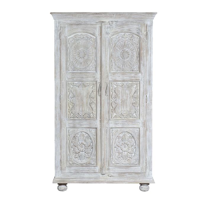 Giner y Colomer - Armoire en bois de manguier 2 portes, style rustique, finition blanc vieilli, 200 cm (H) x 114 cm (L) x 40 cm (P), avec étagères 0 Giner y Colomer - Armoire en bois de manguier 2 portes, style rustique, finition blanc vieilli, 200 cm (H) x 114 cm (L) x 40 cm (P), avec étagères 0