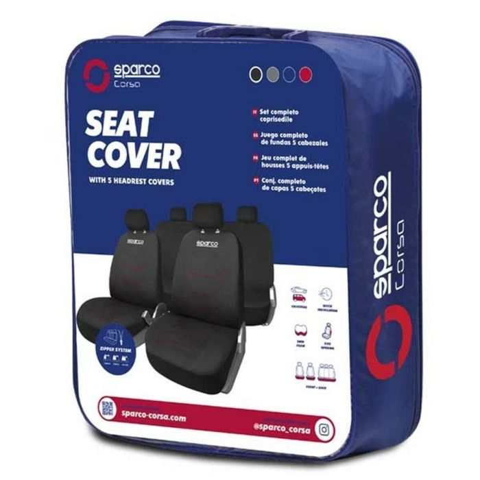 Sparco SPCS441RD Housses Sièges Voiture Noir-Rouge Jeu Complet 5 Appuie-Têtes