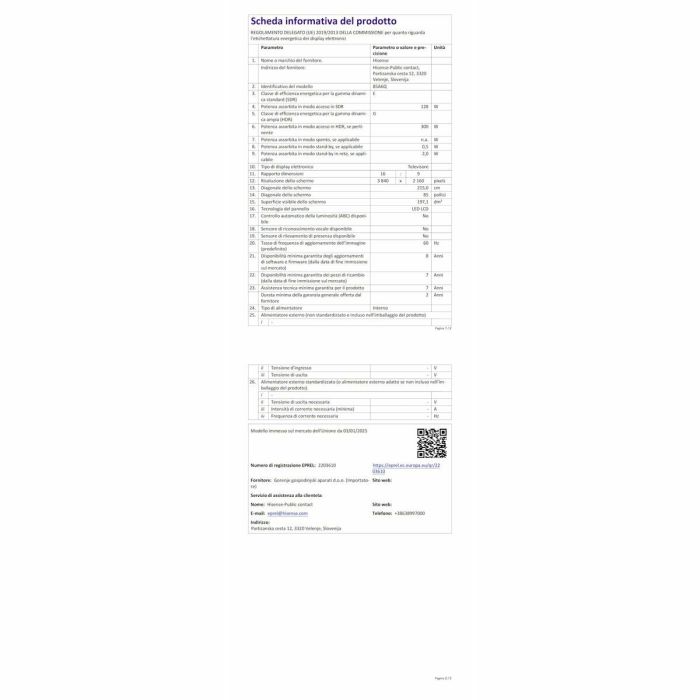 TV intelligente Hisense 85A6Q 85" 4K Ultra HD LED HDR D-LED 1