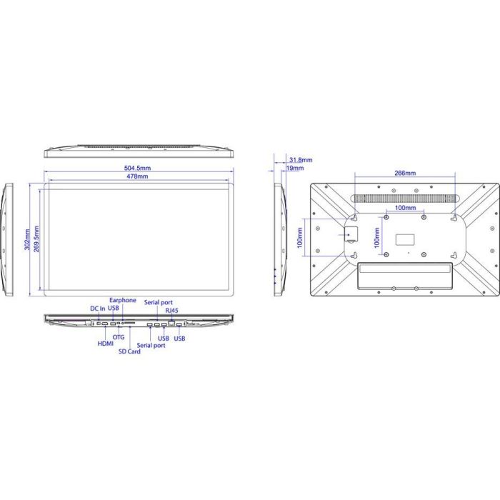 ALLNET Touch Display Tablet PoE 21 Zoll mit RK3399 Android 11 4GB/16GB Pro-Series. Wifi AC 4