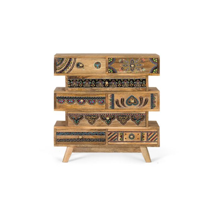 GINER Y COLOMER Commode en bois de manguier massif 8 tiroirs avec fronts peints à la main - Décors artisanaux uniques - Patines 10 cm 1