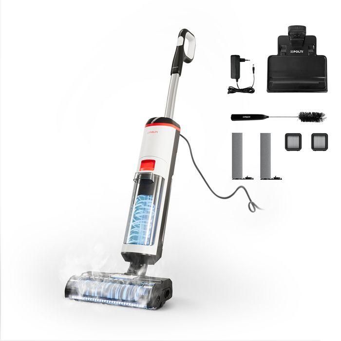 Aspirateur balai laveur vapeur - POLTI RollySteam WD10 - 7000 Pa - 0,6 L - Noir / Blanc