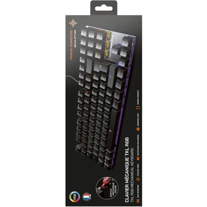 Nova Gaming Sculptor - Clavier mécanique gamer TKL compact sans pavé numérique, switches mécaniques, rétroéclairage LED RGB personnalisable, pour jeu compétitif et setup minimaliste Nova Gaming Sculptor - Clavier mécanique gamer TKL compact sans pavé numérique, switches mécaniques, rétroéclairage LED RGB personnalisable, pour jeu compétitif et setup minimaliste