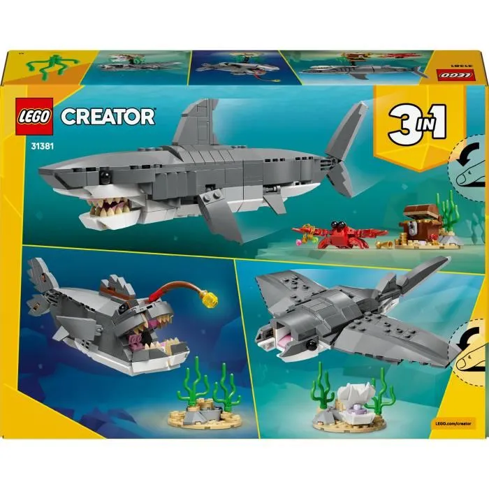 Lego Creator 3-en-1 31381 Le Redoutable Requin et le Coffre au Trésor - Jouet de Construction, 3 Modèles, Requin, Baudroie, Raie Manta - Jouet à Partir de 8 Ans Lego Creator 3-en-1 31381 Le Redoutable Requin et le Coffre au Trésor - Jouet de Construction, 3 Modèles, Requin, Baudroie, Raie Manta - Jouet à Partir de 8 Ans