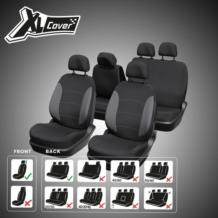 Housses auto - XLCOVER - Fractionnable - Compatible Airbags - Housses sieges avant, appuis-tete et banquette arriere 5