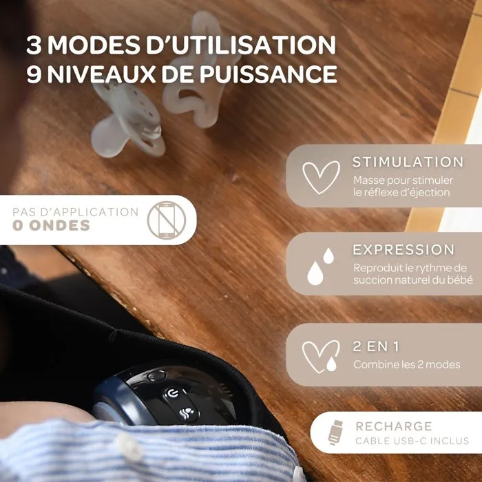 Beaba - Tire-Lait Électrique Mains Libres Bleu Nuit - Allaitement Discret, Portable et Sans Gêne