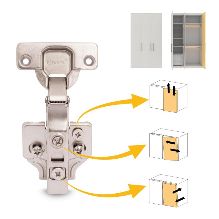 Emuca Lot de 20 charnières droites X91 à fermeture amortie avec embases de montage mixtes, Diamètre 5x9.5mm, Hauteur 0, Acier, Nickelé 4