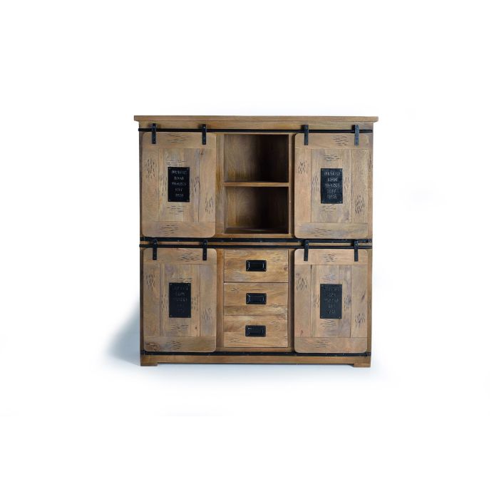 GINER Y COLOMER - Armoire de style industriel en bois de manguier avec détails métalliques, 4 portes et 3 tiroirs - Dimensions 160 x 150 x 45 cm 1