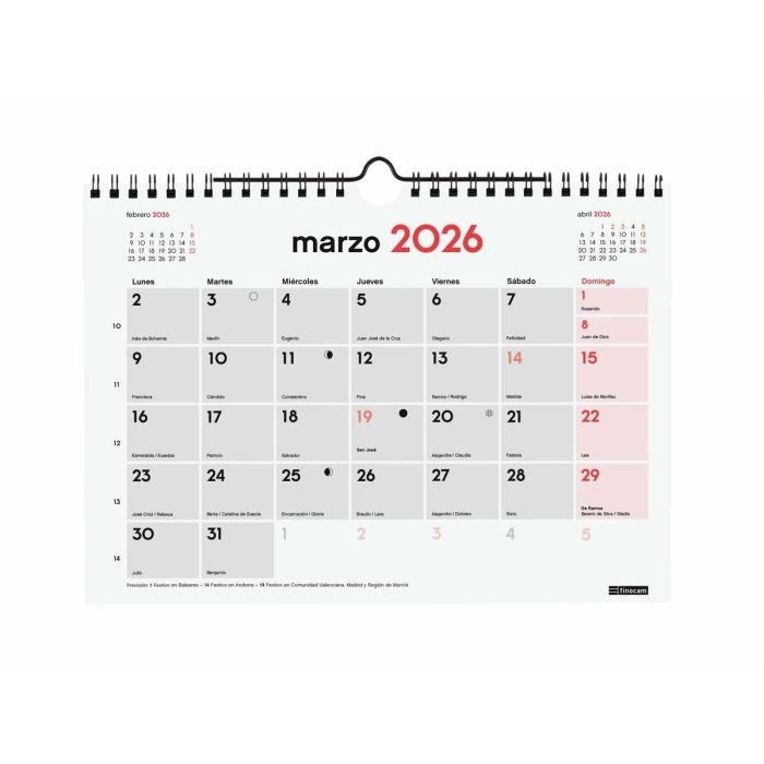 calendrier mural Finocam Papier 21 x 15 cm 1 calendrier mural Finocam Papier 21 x 15 cm 1