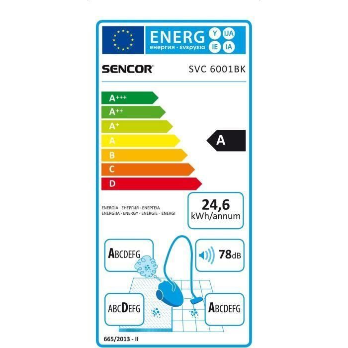 Sencor Aspirateur traîneau SVC 6001BK, 700 W, sac 3 L, technologie Silence (78 dB), filtre complet, tube télescopique XXL, câble 7 m, Noir