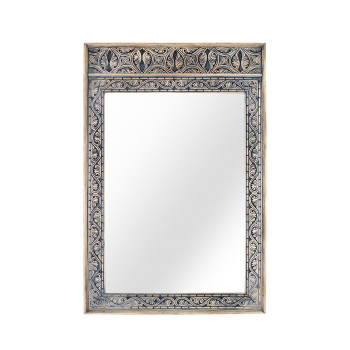 GINER Y COLOMER Miroir Cadre en Bois de Mango Massif Sculpté à la Main avec Finition Bicolore Naturel et Bleu Patiné - Style Ethnique 91 x 62 cm 0 GINER Y COLOMER Miroir Cadre en Bois de Mango Massif Sculpté à la Main avec Finition Bicolore Naturel et Bleu Patiné - Style Ethnique 91 x 62 cm 0