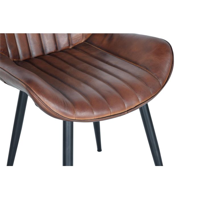 GINER Y COLOMER - Chaise Design en Cuir Brun avec Pieds en Métal Noir - Style Industriel - Dimensions : 53x63x87 cm 2 GINER Y COLOMER - Chaise Design en Cuir Brun avec Pieds en Métal Noir - Style Industriel - Dimensions : 53x63x87 cm 2