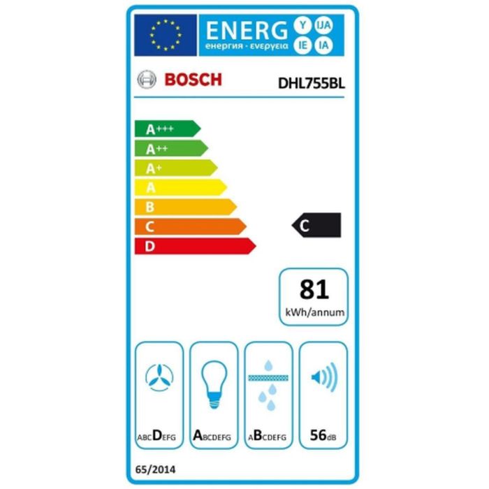 Hotte standard BOSCH DHL755BL 70 cm 610 m³/h 206W C Argenté 1