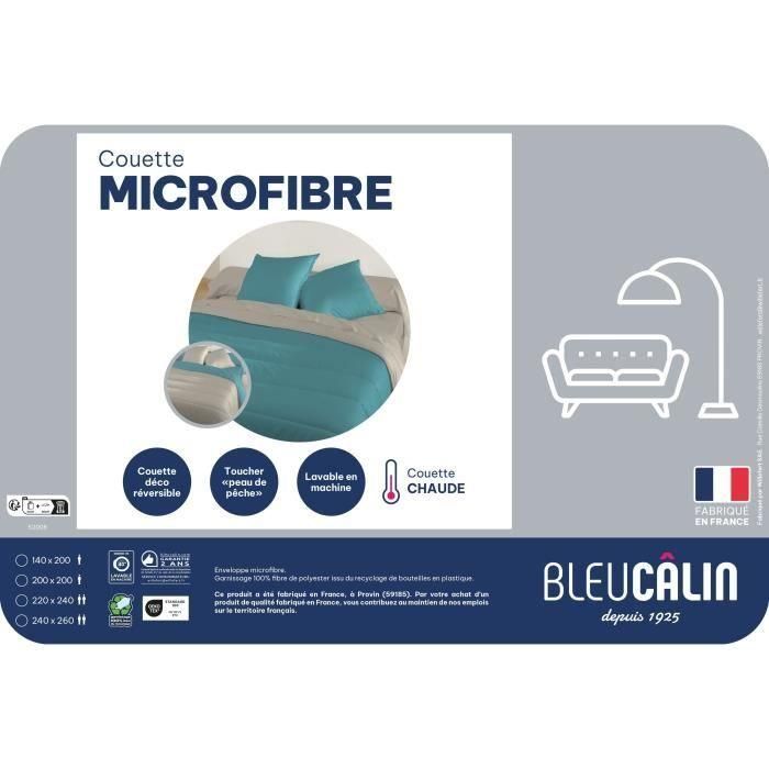 Couette microfibre - 240 x 220 cm - BLEU CALIN - Chaude - 400 g/m² - Bicolore Agate / Poivre 2 Couette microfibre - 240 x 220 cm - BLEU CALIN - Chaude - 400 g/m² - Bicolore Agate / Poivre 2