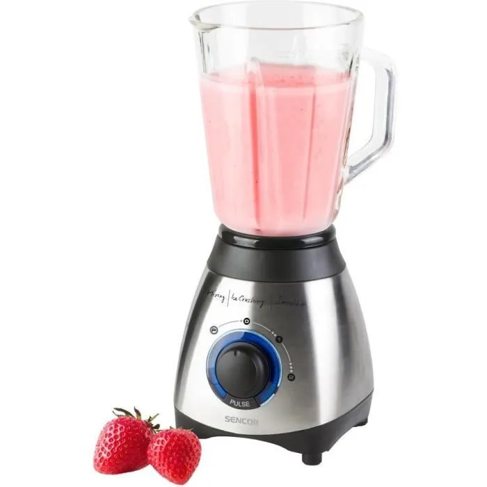 Sencor SBL 4371 Blender, 600 W, 1.5 L, 2 vitesses avec fonction Pulse et lames en acier inoxydable pour piler la glace, bol en verre