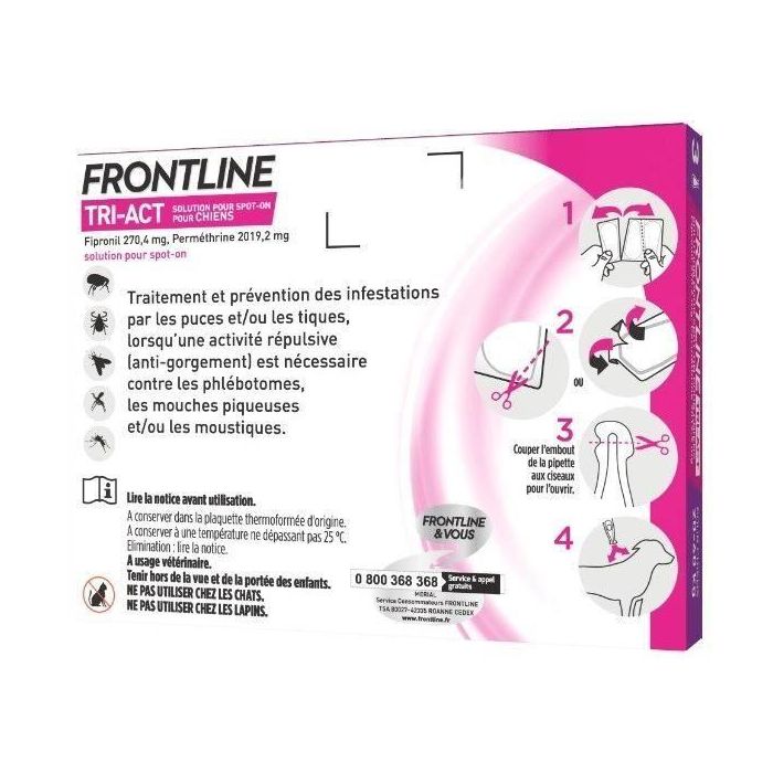 Frontline Tri-Act chien - Anti-puces anti-tiques pour chien L - 20-40kg - 3 pipettes 1