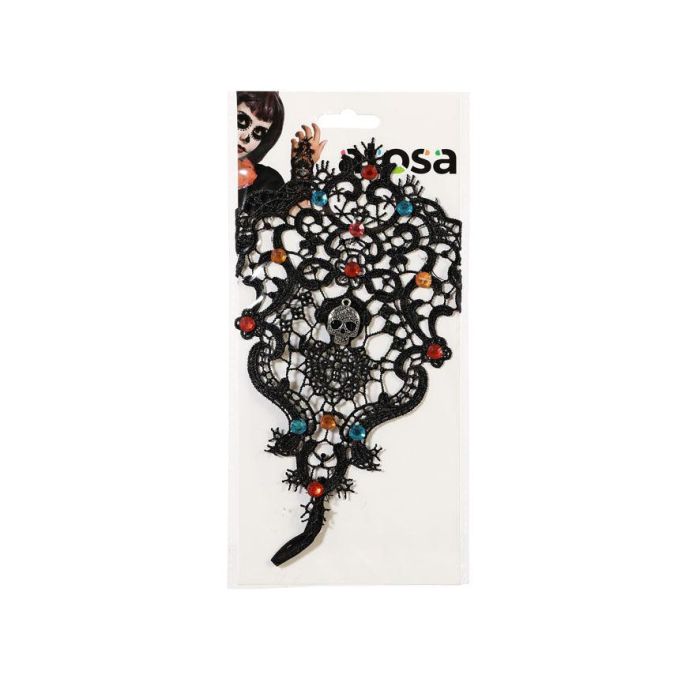 Gant de filet noir avec crâne et strass pour la mort mexicaine - Accessoire d'Halloween 2025 - Calavera, élégant pour fêtes thématiques