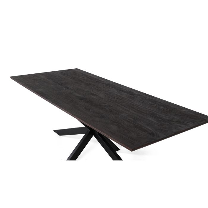 GINER Y COLOMER Table de salle à manger 230 cm en bois d'acacia avec piétement métallique croisé noir, style industriel moderne 2