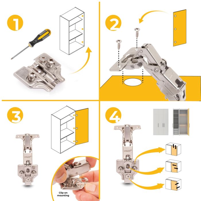Emuca Lot de 10 charnières droites X91 à ouverture de 165 degrés avec fermeture amortie et embases euro, hauteur 0, acier, nickelé 8