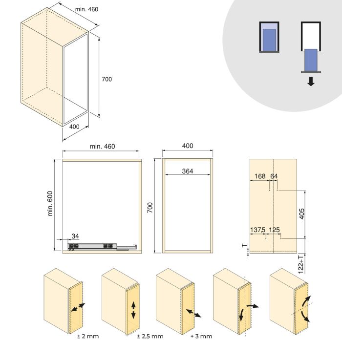 Emuca Chariot extractible avec paniers et accessoires Harmony avec fermeture à amortie, Module largeur 400mm hauteur 700mm, Acier et Bois, Gris anthracite 10