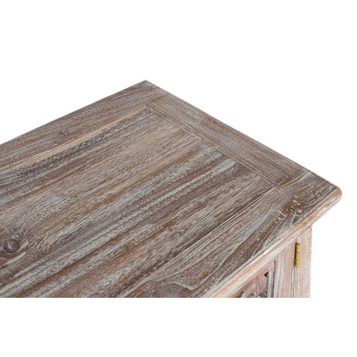 GINER Y COLOMER Buffet TV en bois de teca finition blanc lavé avec sculptures artisanales, 2 portes, 190 x 42 x 64 cm 5 GINER Y COLOMER Buffet TV en bois de teca finition blanc lavé avec sculptures artisanales, 2 portes, 190 x 42 x 64 cm 5