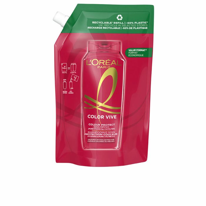L'Oréal Paris Recharge Shampoing Protecteur Elvive Color-Vive Eco Pack Cheveux Colorés 500 ml