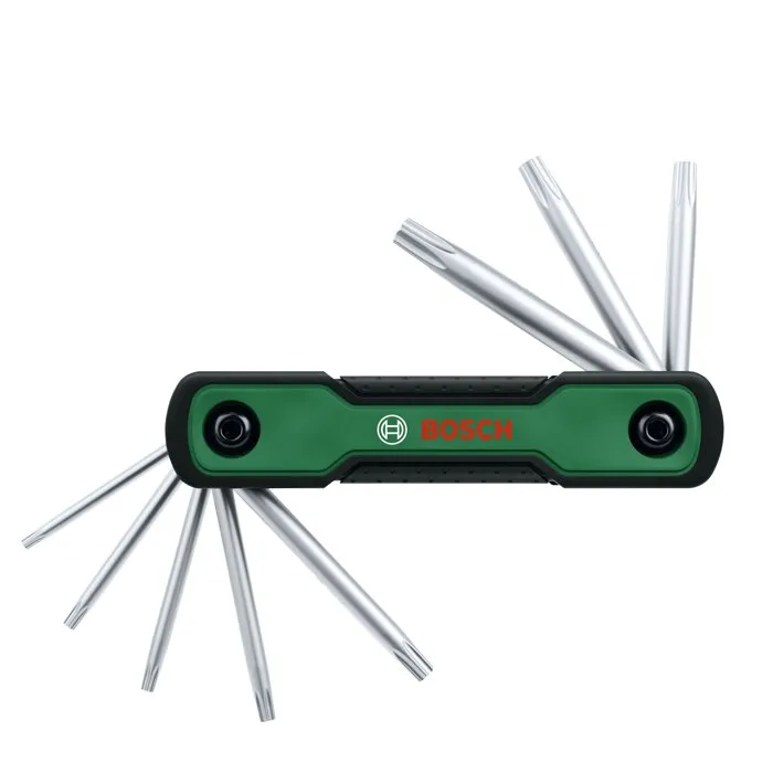 Bosch Jeu de 8 clés Torx pliables - TX9, TX10, TX15, TX20, TX25, TX27, TX30, TX40 - en Chrome-Vanadium avec poignée Softgrip