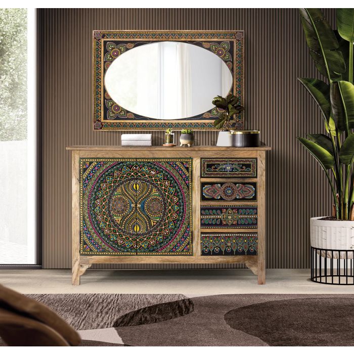 GINER Y COLOMER Buffet en bois de manguier, 2 portes et 4 tiroirs multicolores, peinture à la main, dimensions 107x33x73 cm 7 GINER Y COLOMER Buffet en bois de manguier, 2 portes et 4 tiroirs multicolores, peinture à la main, dimensions 107x33x73 cm 7