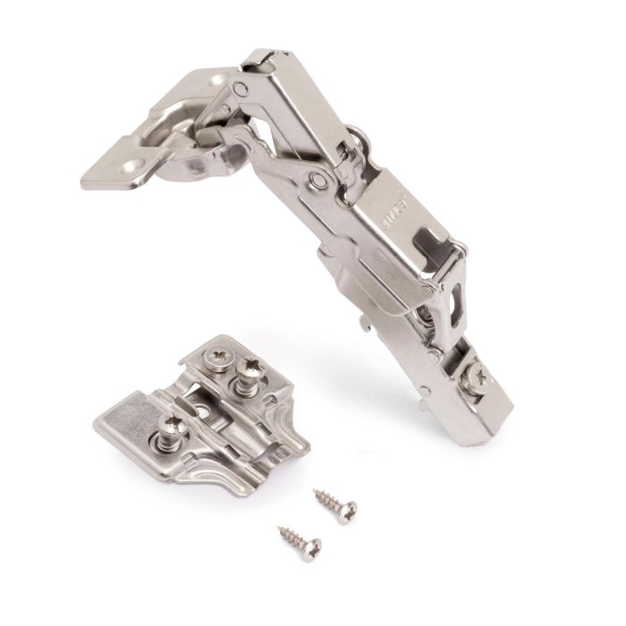 Emuca Lot de 10 charnières droites X91 à ouverture de 165 degrés avec fermeture amortie et embases euro, hauteur 0, acier, nickelé 1