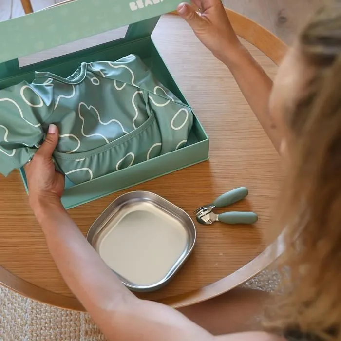 Beaba Coffret Cadeau 1er Repas Vert Sauge - Assiette Inox Incassable, Couverts Ergonomiques, Bavoir Évolutif et Boîte à Souvenirs - Pour Bébé dès 4 Mois Beaba Coffret Cadeau 1er Repas Vert Sauge - Assiette Inox Incassable, Couverts Ergonomiques, Bavoir Évolutif et Boîte à Souvenirs - Pour Bébé dès 4 Mois