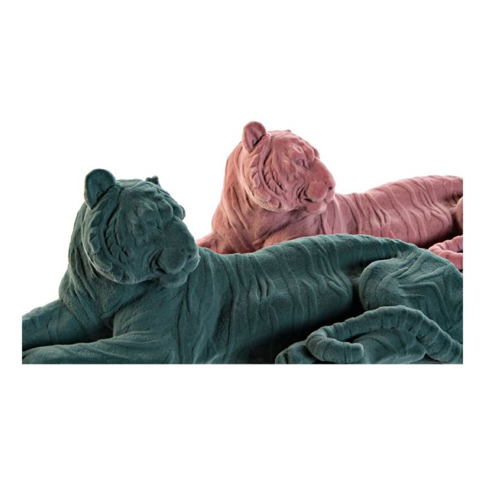 Figurine Décorative DKD Home Decor Vert Rose clair Tigre 36 x 17,5 x 13,3 cm (2 Unités) 2