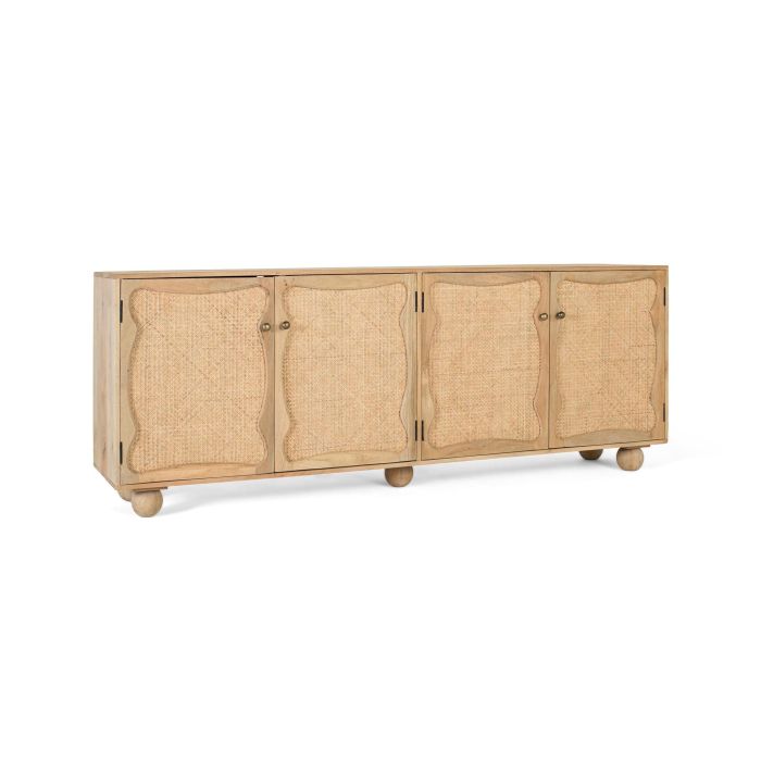 GINER Y COLOMER - Buffet en bois de manguier avec 4 portes à motif de canevas tressé, design artisanal - Couleur naturel - Dimensions 200 x 40 x 77 cm 1 GINER Y COLOMER - Buffet en bois de manguier avec 4 portes à motif de canevas tressé, design artisanal - Couleur naturel - Dimensions 200 x 40 x 77 cm 1