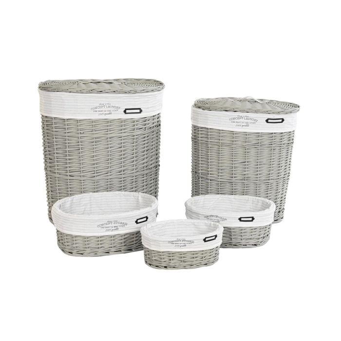 Lot de paniers DKD Home Decor Blanc Gris osier 51 x 37 x 56 cm 52 x 38 x 57 cm 5 Pièces