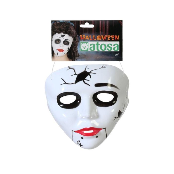 Masque Halloween Mascara Muneca Asesina Blanche Porcelaine Effrayant pour Adulte Femme Déguisement Horreur