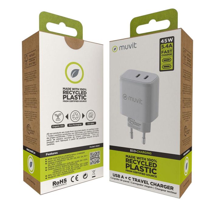Chargeur mural Muvit for Change HC-175 Blanc 20 W 45 W 2