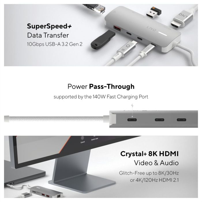 Hub USB Linq Byelements LQ49081PS Blanc Gris 14