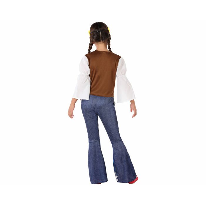 Déguisement Hippie pour Fille, 2 Pièces - Blouse Blanche à Col Cinturé et Pantalon à Fleurs - Costume Années 60 - Taille 10-12 Ans