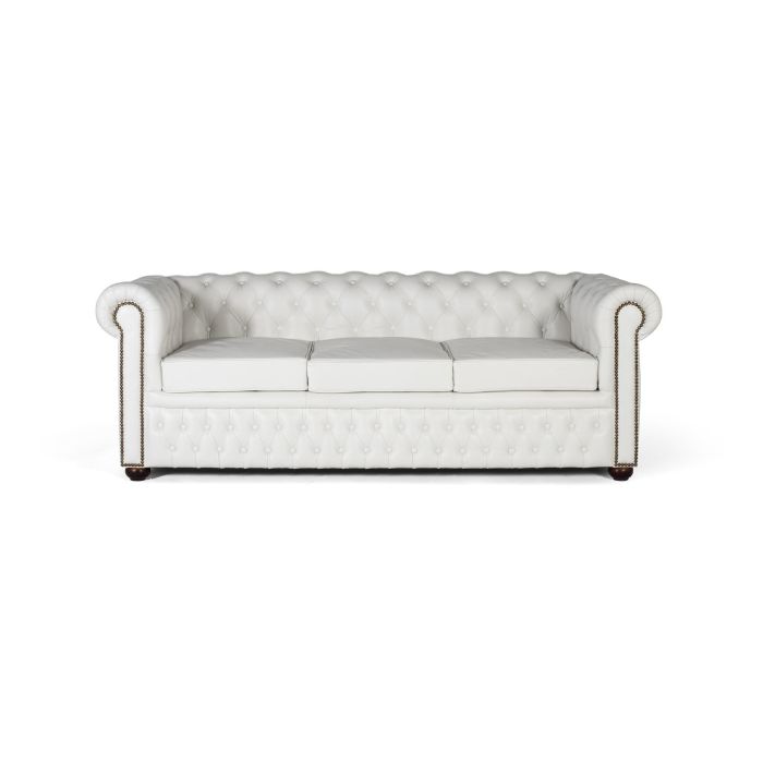 GINER Y COLOMER - Canapé Chesterfield 3 Places en Cuir Blanc - Canapé capitonné en cuir naturel avec accoudoirs surélevés et design intemporel 1