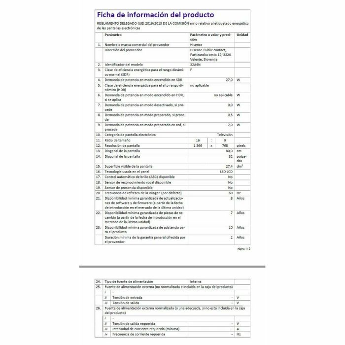 TV intelligente Hisense 32" HD LED D-LED 54