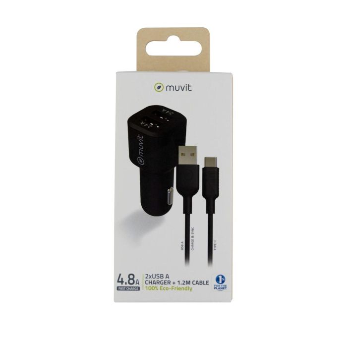 Chargeur de voiture Muvit for Change 1,2 m Noir 2