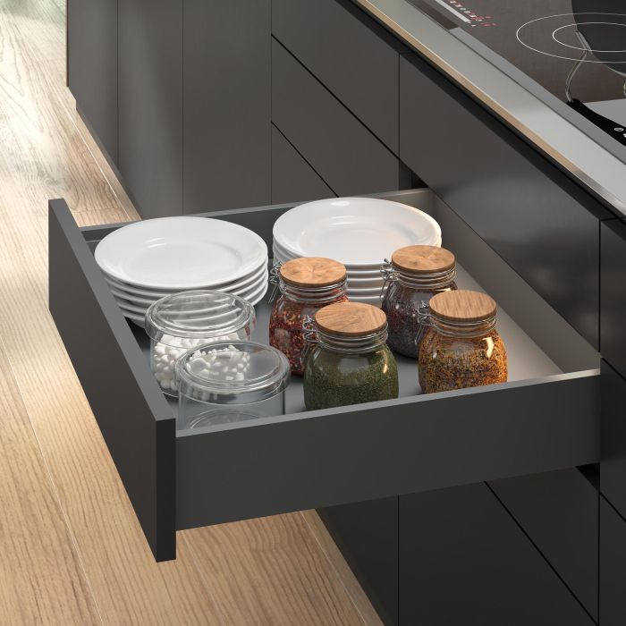 Emuca Tiroir extérieur Vertex Push Synchro avec réglages 3D, hauteur 131mm, 40kg, profondeur 450mm, Acier, Gris antracite 3 Emuca Tiroir extérieur Vertex Push Synchro avec réglages 3D, hauteur 131mm, 40kg, profondeur 450mm, Acier, Gris antracite 3