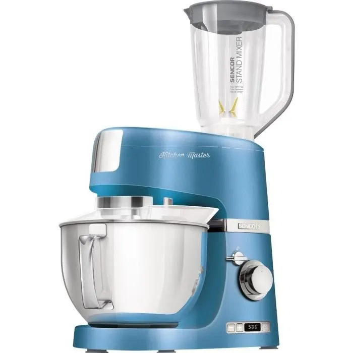 Sencor STM 7872BL Robot Pâtissier avec Mélangeur, 1000 W, Bol Inox 4.5 L, 8 Vitesses, Fonction Pulse, Écran LED et Éclairage - Accessoires Inclus