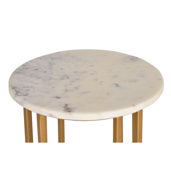 GINER Y COLOMER Table basse avec plateau en marbre et pieds dorés - Bois naturel et métal - Blanc et doré - 50 cm hauteur, 30 cm diamètre 1 GINER Y COLOMER Table basse avec plateau en marbre et pieds dorés - Bois naturel et métal - Blanc et doré - 50 cm hauteur, 30 cm diamètre 1