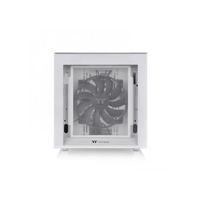 Thermaltake Divider 200 TG Snow - Boîtier PC Micro-ATX/Mini-ITX Blanc, Vitre Trempée Latérale, 1x Ventilateur 200 mm & 1x 120 mm Pré-installés, Ports USB 3.2 Gen 2 Type-C et Type-A