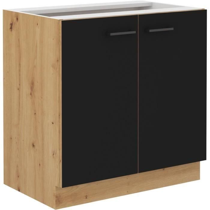 MODENA - Meuble bas - 2 portes battantes - 80 x 52 x 82 cm - Chene artisan / Noir mat - Plan de travail non inclus 1 MODENA - Meuble bas - 2 portes battantes - 80 x 52 x 82 cm - Chene artisan / Noir mat - Plan de travail non inclus 1