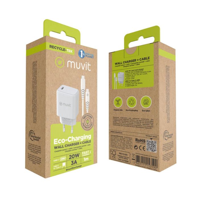 Chargeur Mural + Câble USB-C Muvit for Change Blanc 3
