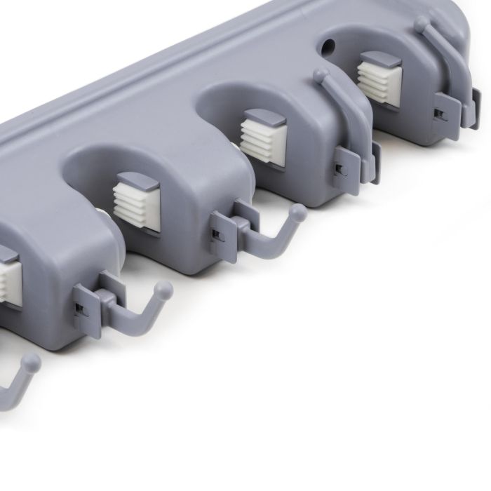 Emuca Porte balay et Porte Mops, avec 5 crochets et 4 trous, Plastique, Gris 5 Emuca Porte balay et Porte Mops, avec 5 crochets et 4 trous, Plastique, Gris 5