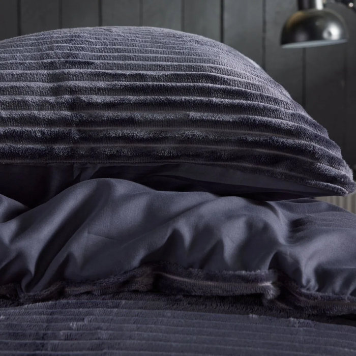 Today - Parure de lit côte polaire Bien au Chaud - Gris anthracite - 240x220 cm + 2 taies - 2 personnes - Polyester - Collection cozy