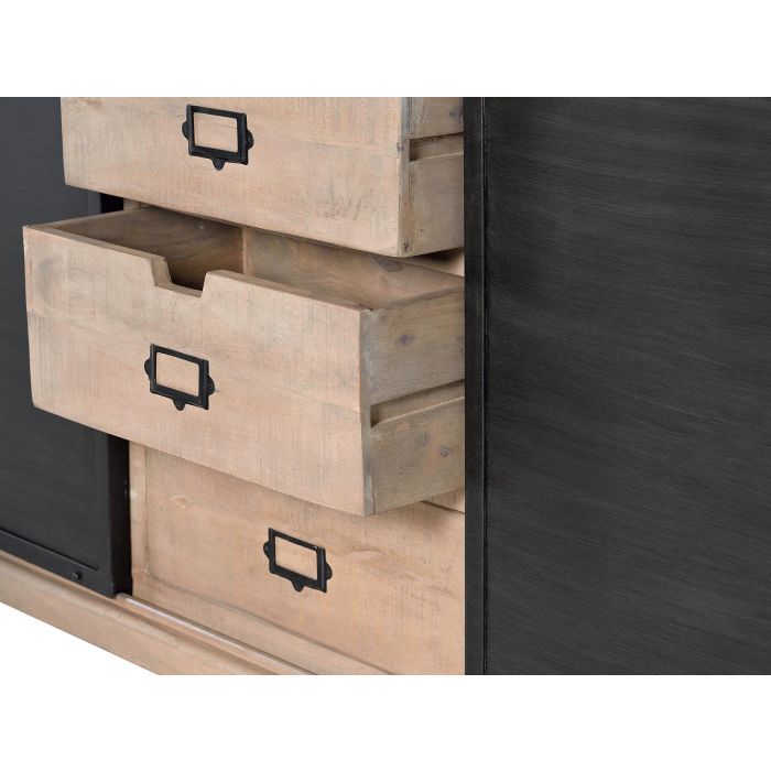 GINER Y COLOMER - Buffet industriel 3 tiroirs et 2 portes coulissantes en bois de manguier et métal - Couleur naturel et gris foncé vieilli 3 GINER Y COLOMER - Buffet industriel 3 tiroirs et 2 portes coulissantes en bois de manguier et métal - Couleur naturel et gris foncé vieilli 3