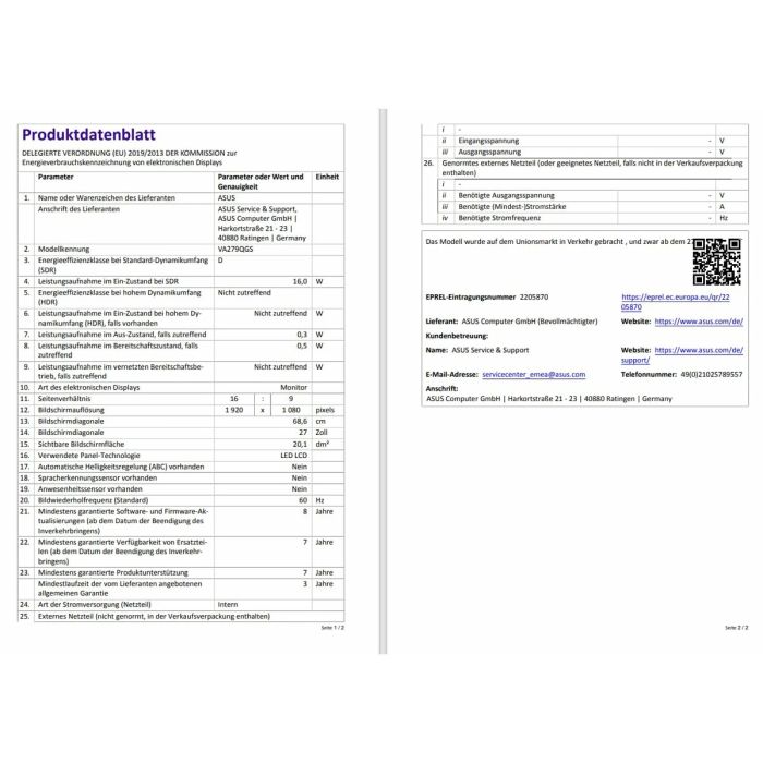 Monitor Gaming Asus 90LM04J1-B01171 Full HD 27" 15